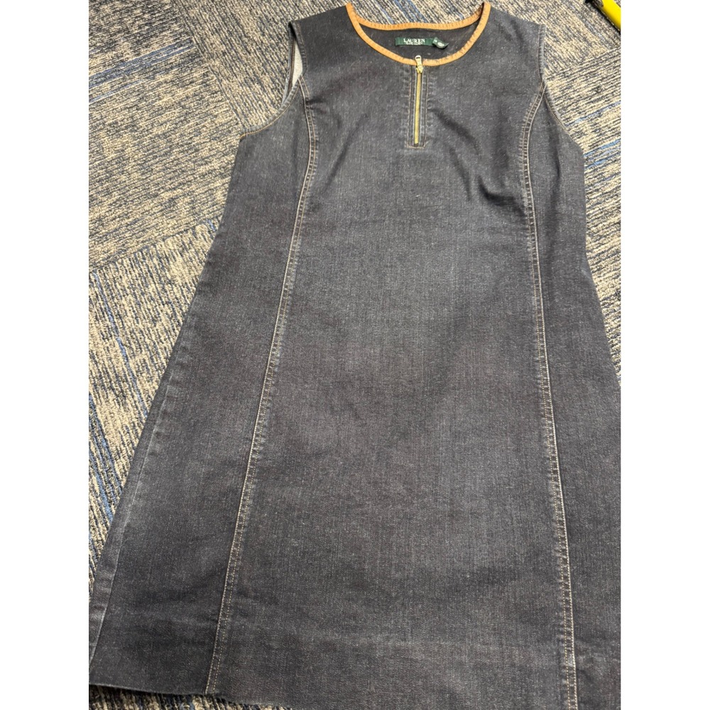 Lauren Ralph Lauren Denim Sheath Dress Dark Wash Zip Front Sleeveless 12
